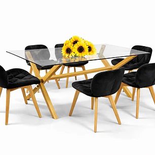 Comedor Madagascar (Mesa Vidrio 140x90 + Silla Radar Velvet)