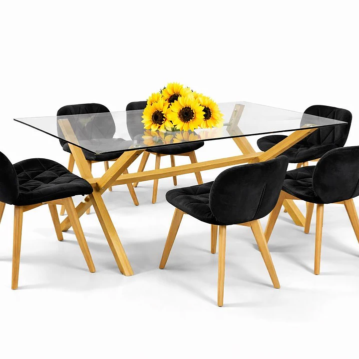 Comedor Madagascar (Mesa Vidrio 140x90 + Silla Radar Velvet) 1