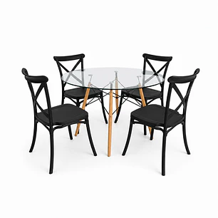 Comedor Aruba (Mesa redonda vidrio + 4 sillas Crossback)