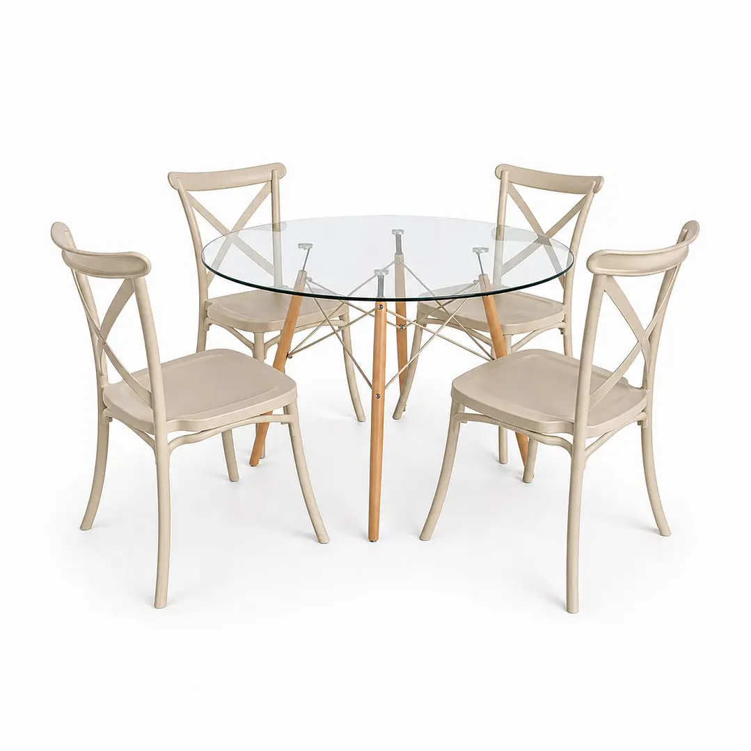 Comedor Aruba (Mesa redonda vidrio + 4 sillas Crossback) 2