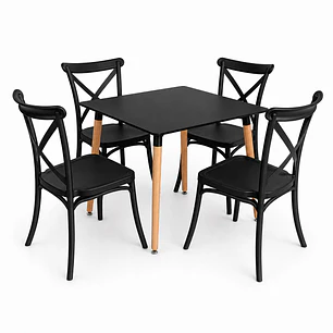 Comedor Noruega (Mesa melamina cuadrada blanca + 4 Sillas crossback)