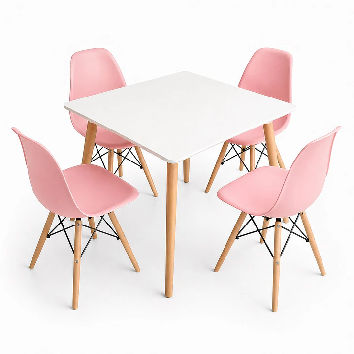 Comedor Honduras (Mesa melamina cuadrada blanca+ 4 sillas eames) 4