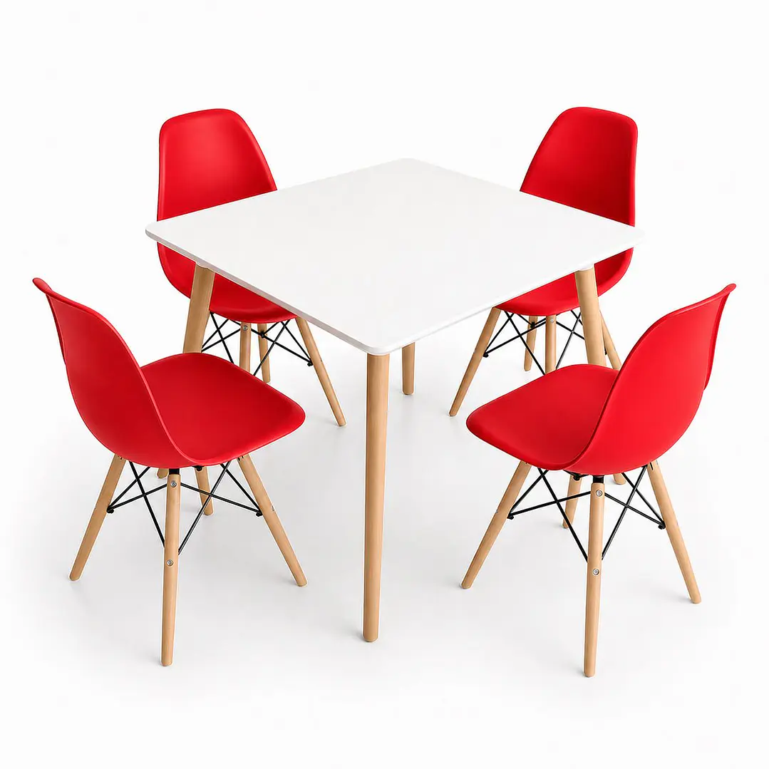 Comedor Honduras (Mesa melamina cuadrada blanca+ 4 sillas eames) 5