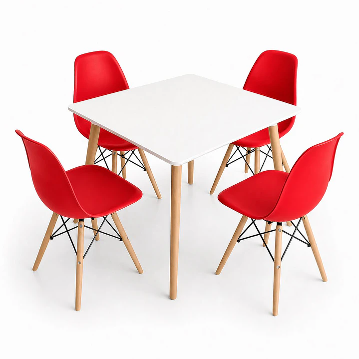 Comedor Honduras (Mesa melamina cuadrada blanca+ 4 sillas eames) 5
