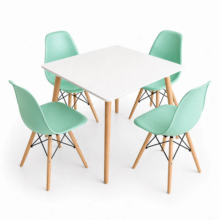 Comedor Honduras (Mesa melamina cuadrada blanca+ 4 sillas eames) 6