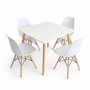 Comedor Honduras (Mesa melamina cuadrada blanca+ 4 sillas eames)