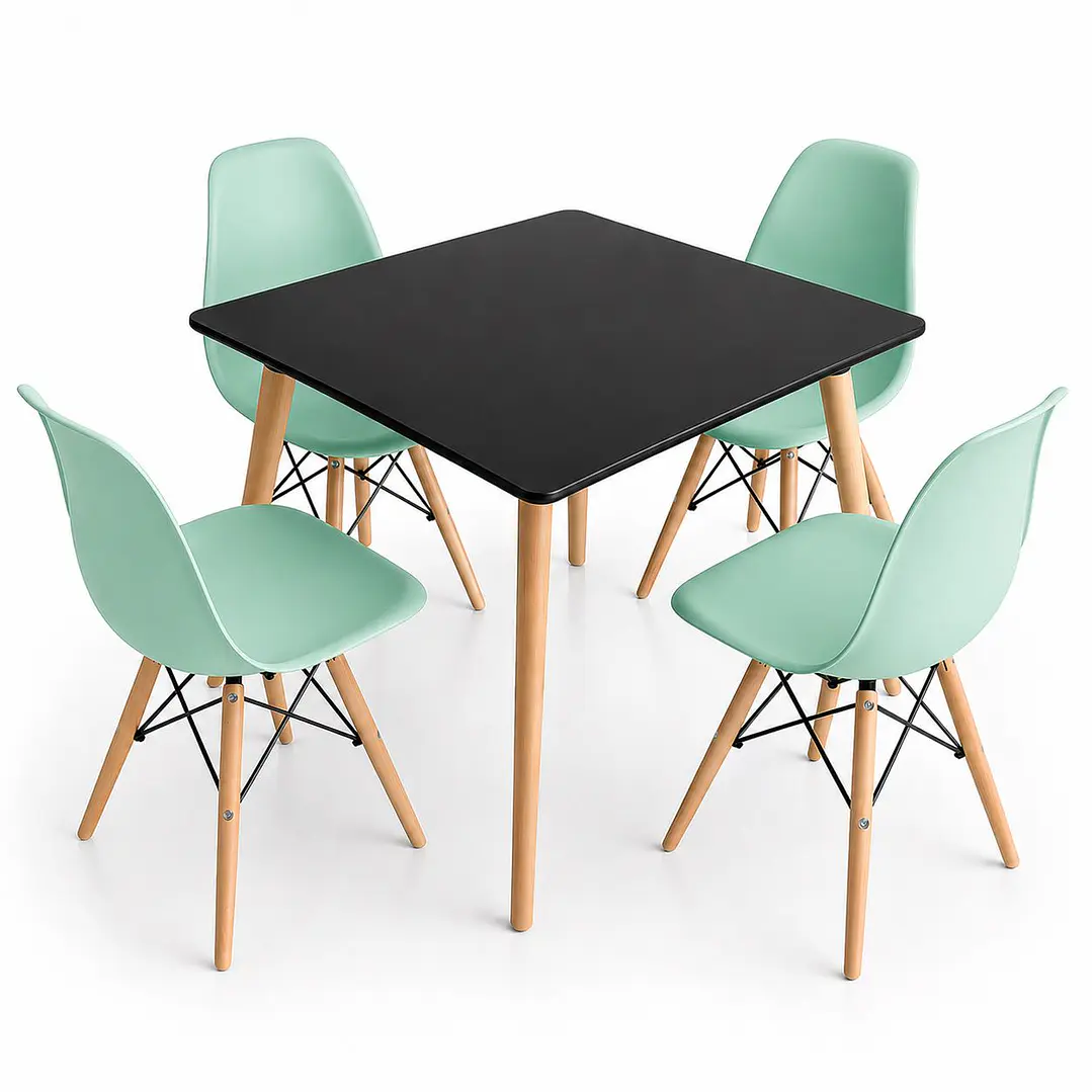 Comedor Indonesia (Mesa melamina cuadrada negra 80x80 + 4 Sillas eames) 5