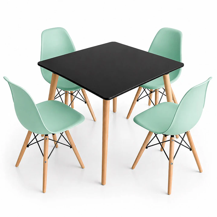 Comedor Indonesia (Mesa melamina cuadrada negra 80x80 + 4 Sillas eames) 5