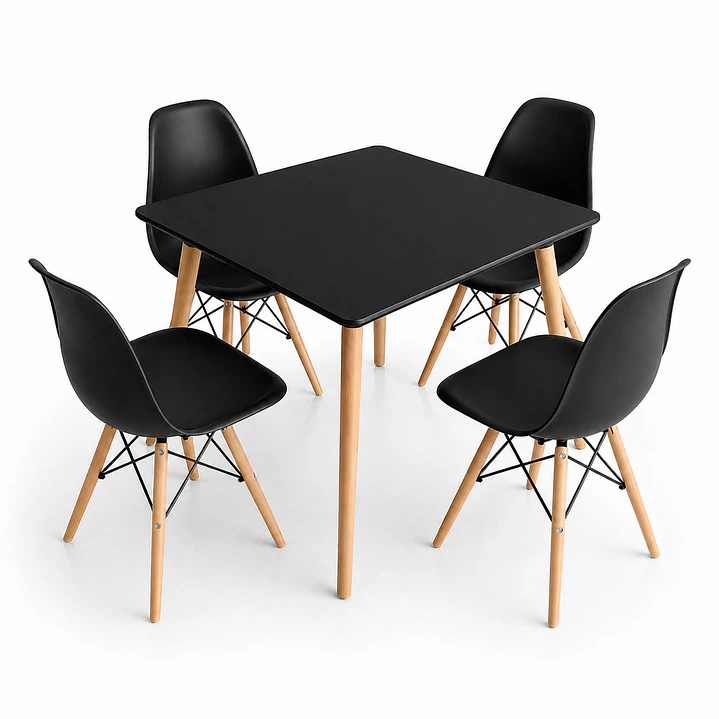 Comedor Indonesia (Mesa melamina cuadrada negra 80x80 + 4 Sillas eames) 1