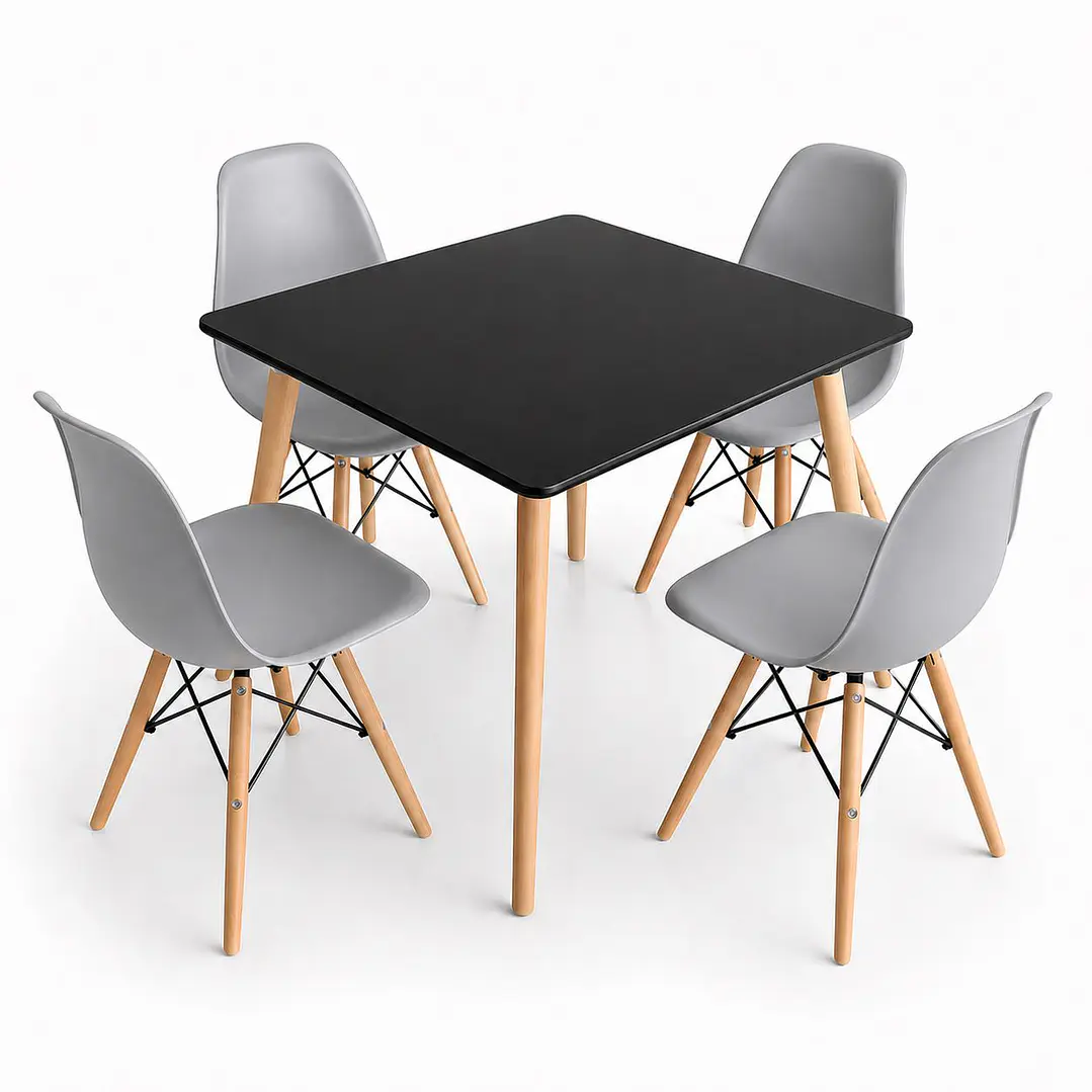 Comedor Indonesia (Mesa melamina cuadrada negra 80x80 + 4 Sillas eames) 6