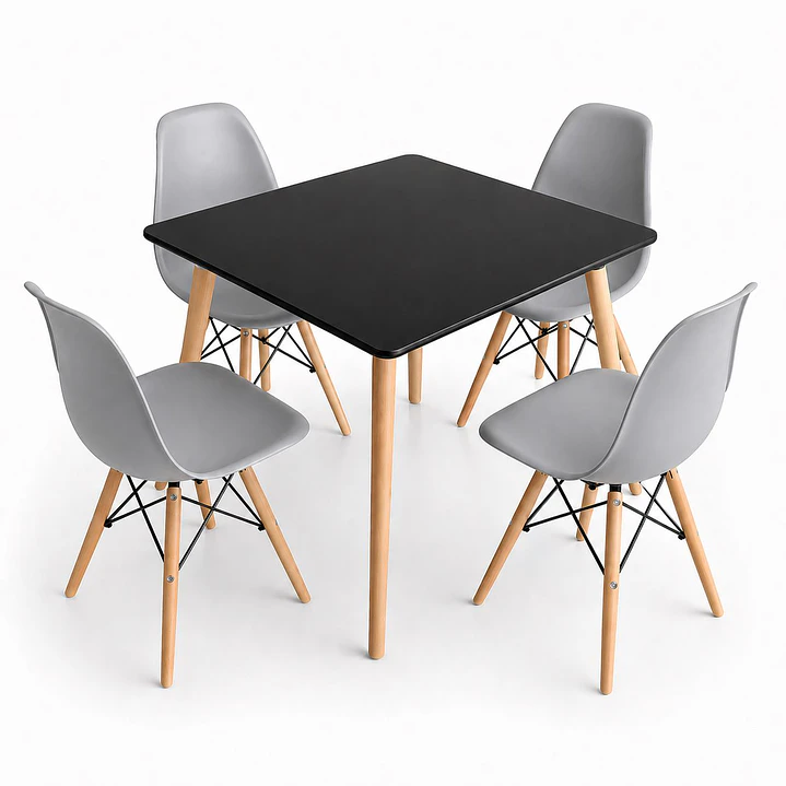 Comedor Indonesia (Mesa melamina cuadrada negra 80x80 + 4 Sillas eames) 6