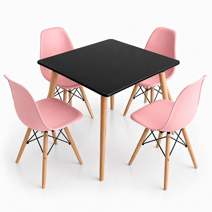 Comedor Indonesia (Mesa melamina cuadrada negra 80x80 + 4 Sillas eames) 7
