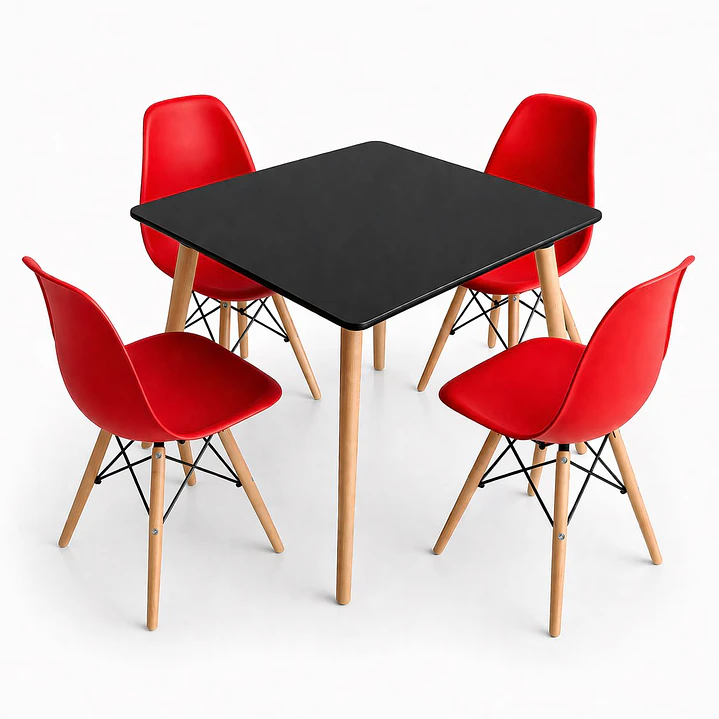 Comedor Indonesia (Mesa melamina cuadrada negra 80x80 + 4 Sillas eames) 8