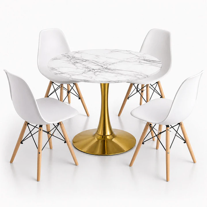 Comedor Suiza (Mesa Tulip Mármol + 4 Sillas Eames Blancas) 1