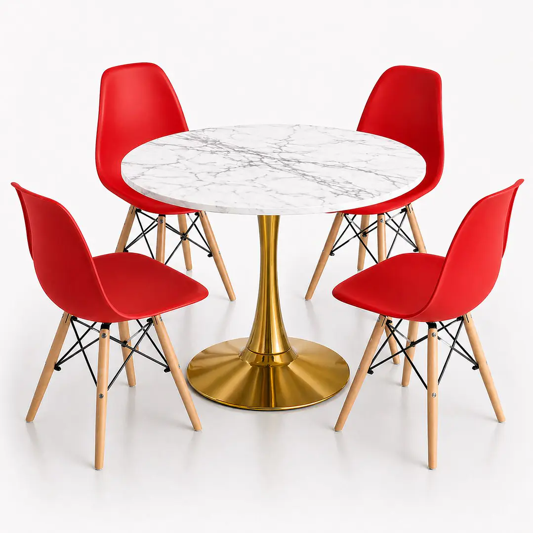 Comedor Suiza (Mesa Tulip Mármol + 4 Sillas Eames Blancas) 3