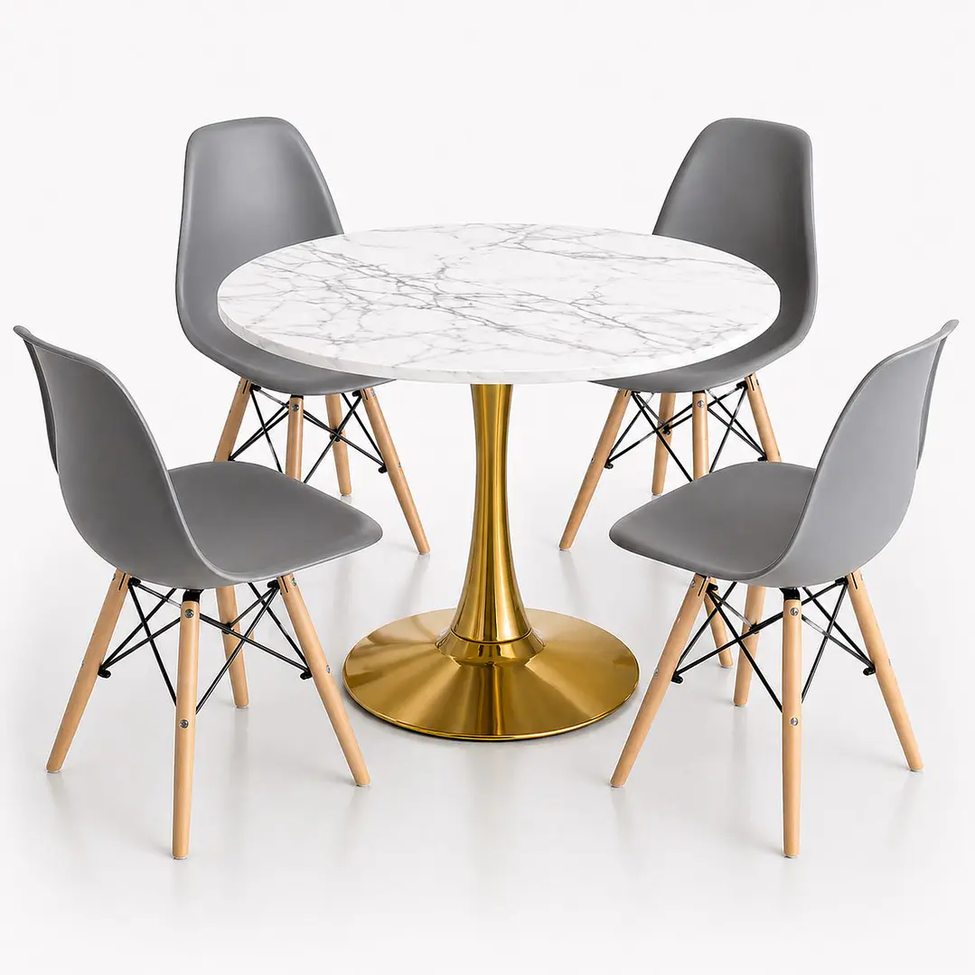 Comedor Suiza (Mesa Tulip Mármol + 4 Sillas Eames Blancas) 4