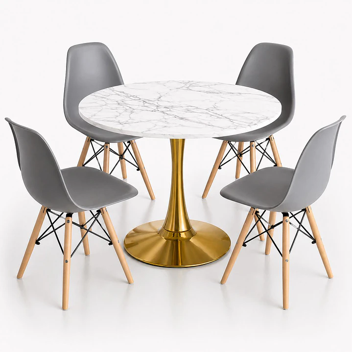 Comedor Suiza (Mesa Tulip Mármol + 4 Sillas Eames Blancas) 4