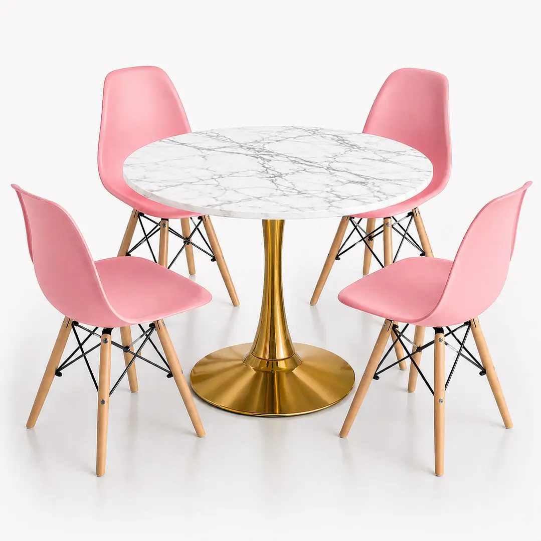 Comedor Suiza (Mesa Tulip Mármol + 4 Sillas Eames Blancas) 5