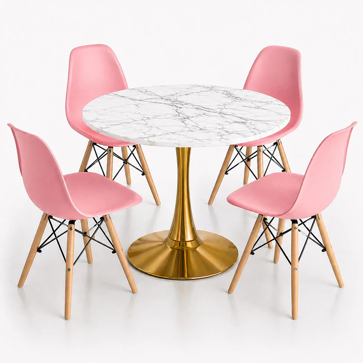 Comedor Suiza (Mesa Tulip Mármol + 4 Sillas Eames Blancas) 5