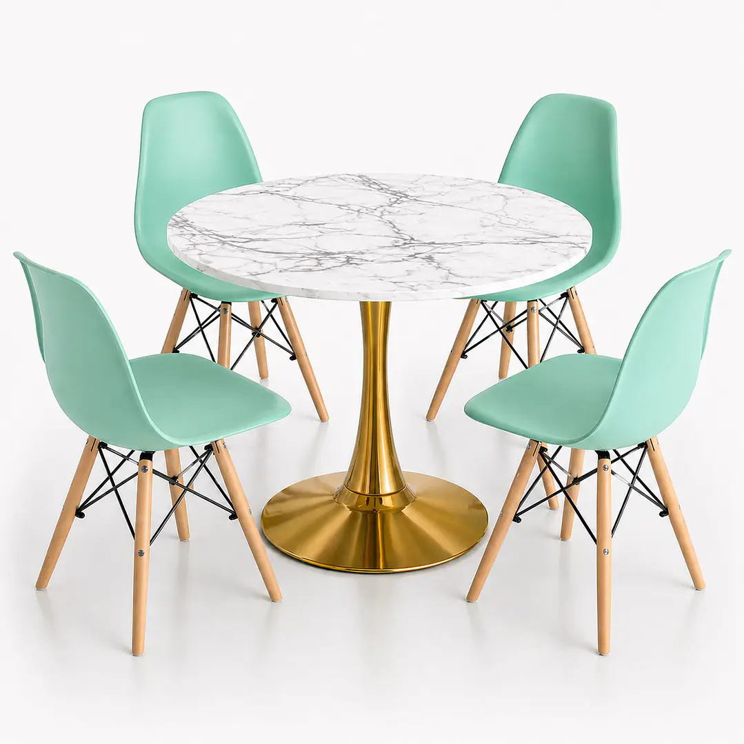 Comedor Suiza (Mesa Tulip Mármol + 4 Sillas Eames Blancas) 6