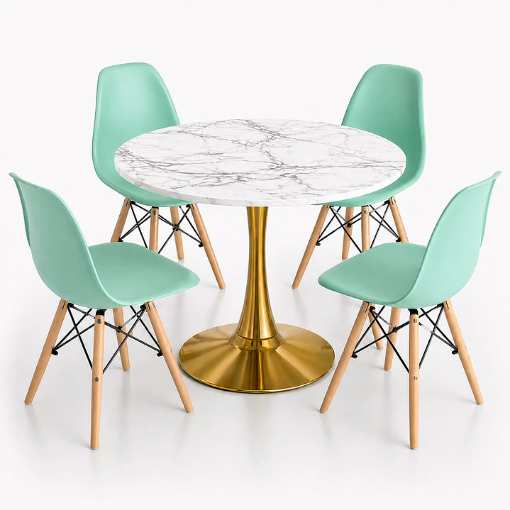 Comedor Suiza (Mesa Tulip Mármol + 4 Sillas Eames Blancas) 6