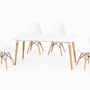 Comedor Ecuador (Mesa Rectangular Melamina Blanca + Sillas Eames)