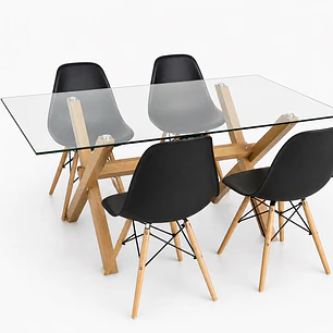 Comedor Francia (Mesa Vidrio 140x90 + Silla Eames) 