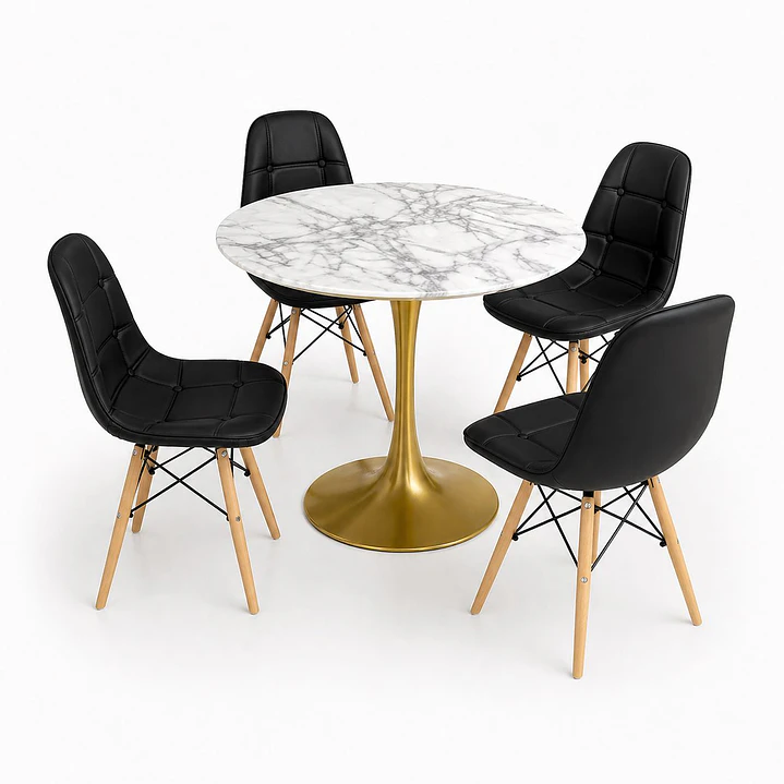 Comedor Finlandia (Mesa Tulip Mármol + 4 Sillas Buckle Blancas) 2