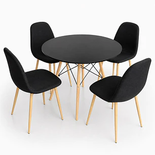 Comedor Canadá (Mesa redonda eames negra + 4 Sillas Scoop Negro)