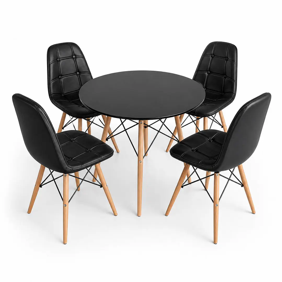 Comedor Serpiente (Mesa Melamina redonda + 4 sillas Buckle) 1