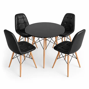 Comedor Serpiente (Mesa Melamina redonda + 4 sillas Buckle)