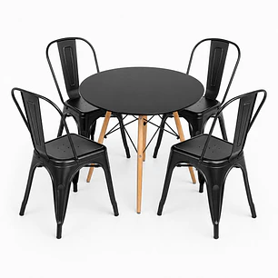 Comedor Snake Coal  (Mesa redonda Melamina + 4 Sillas Tolix)