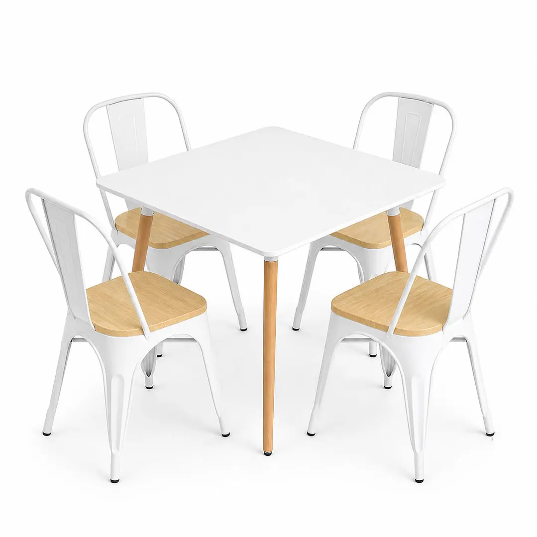 Comedor Grecia (Mesa cuadrada melamina blanca + 4 sillas tolix madera) 1