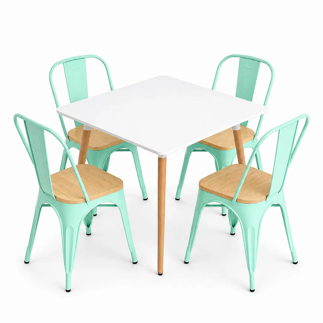 Comedor Grecia (Mesa cuadrada melamina blanca + 4 sillas tolix madera) 3