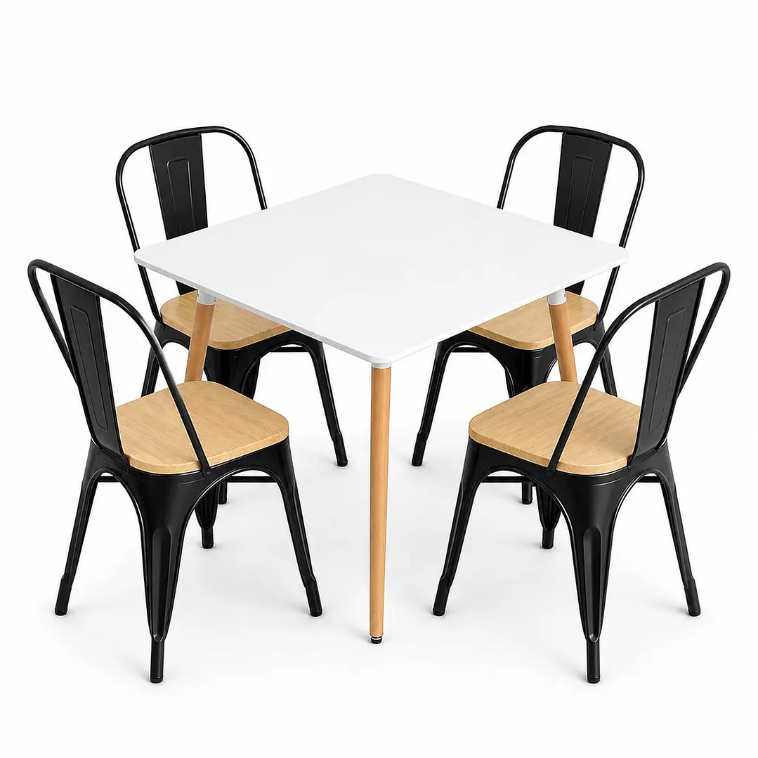 Comedor Grecia (Mesa cuadrada melamina blanca + 4 sillas tolix madera) 4