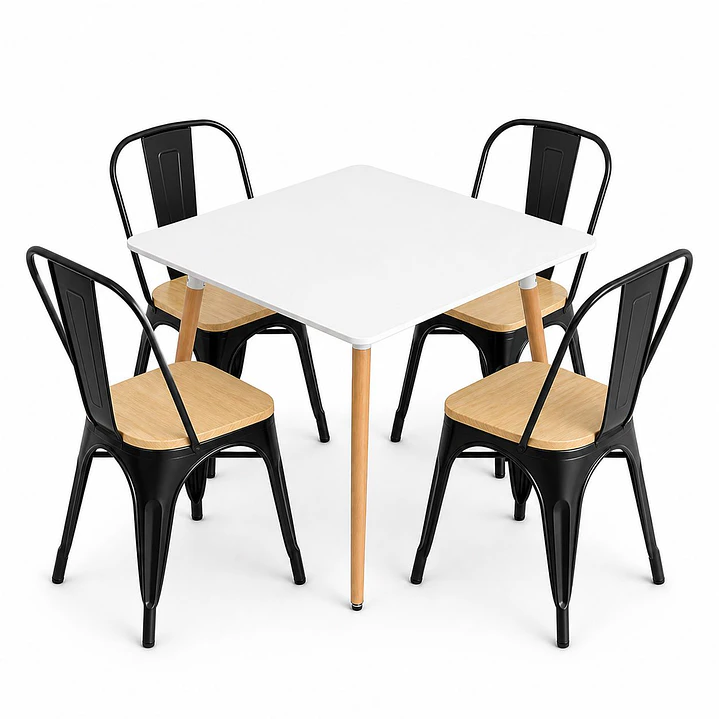 Comedor Grecia (Mesa cuadrada melamina blanca + 4 sillas tolix madera) 4