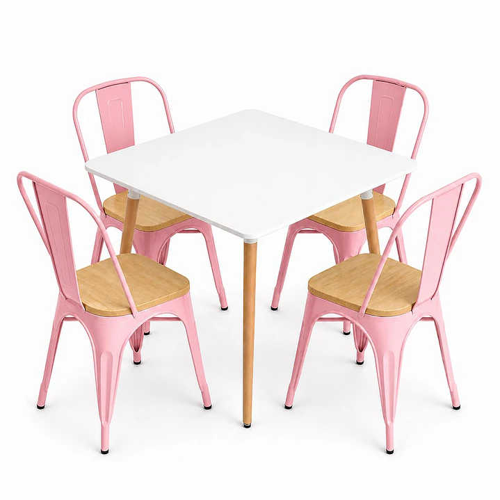 Comedor Grecia (Mesa cuadrada melamina blanca + 4 sillas tolix madera) 5