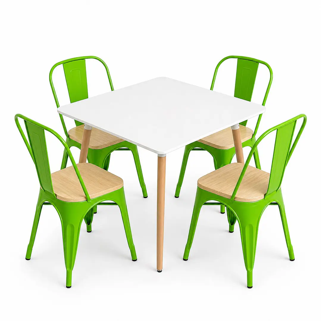 Comedor Grecia (Mesa cuadrada melamina blanca + 4 sillas tolix madera) 6