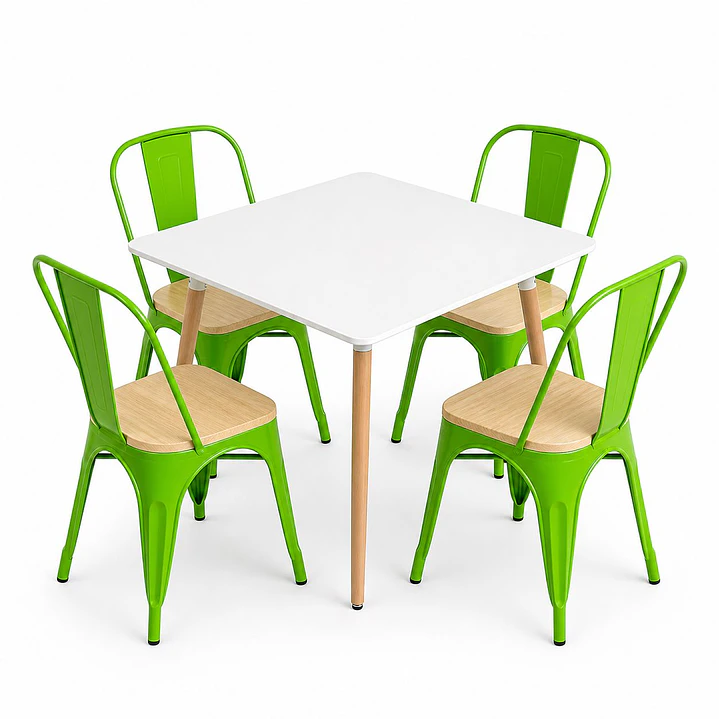 Comedor Grecia (Mesa cuadrada melamina blanca + 4 sillas tolix madera) 6