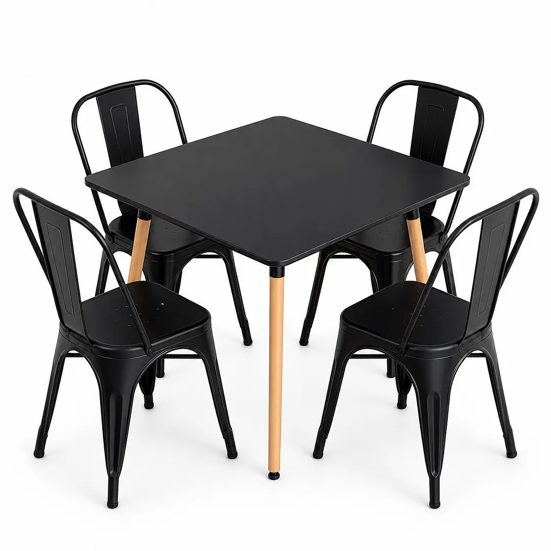 Comedor Sudán (Mesa cuadrada Negra +4 Silla tolix) 1