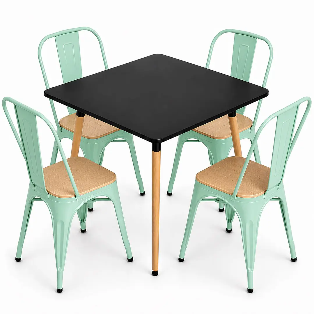 Comedor Malí (Mesa Cuadrada Melamina Negra + 4 Sillas Tolix Madera) 3