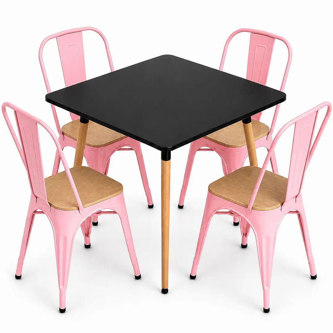Comedor Malí (Mesa Cuadrada Melamina Negra + 4 Sillas Tolix Madera) 4
