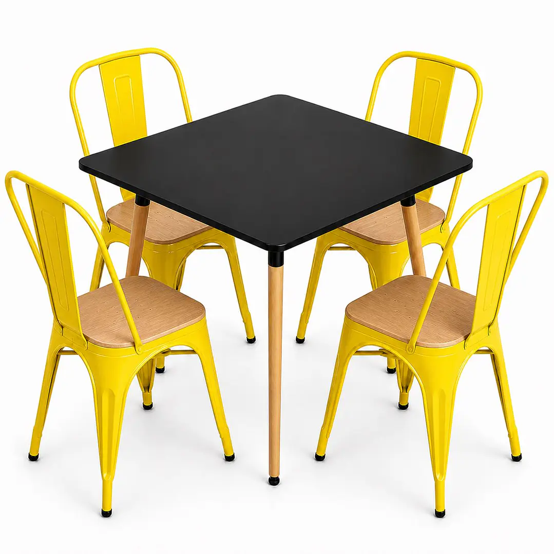 Comedor Malí (Mesa Cuadrada Melamina Negra + 4 Sillas Tolix Madera) 5