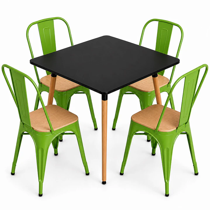 Comedor Malí (Mesa Cuadrada Melamina Negra + 4 Sillas Tolix Madera) 6