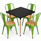Comedor Malí (Mesa Cuadrada Melamina Negra + 4 Sillas Tolix Madera) - Miniatura 6