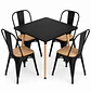 Comedor Malí (Mesa Cuadrada Melamina Negra + 4 Sillas Tolix Madera) - Miniatura 1