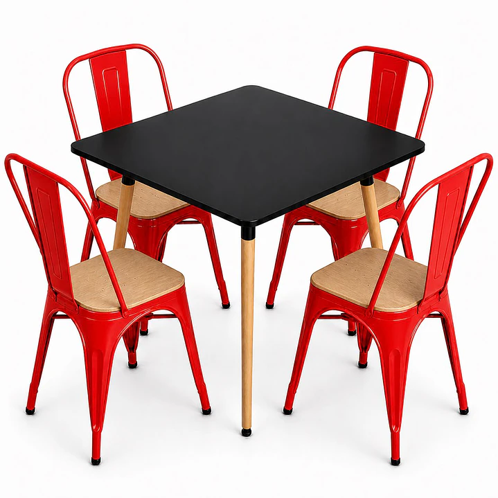 Comedor Malí (Mesa Cuadrada Melamina Negra + 4 Sillas Tolix Madera) 7