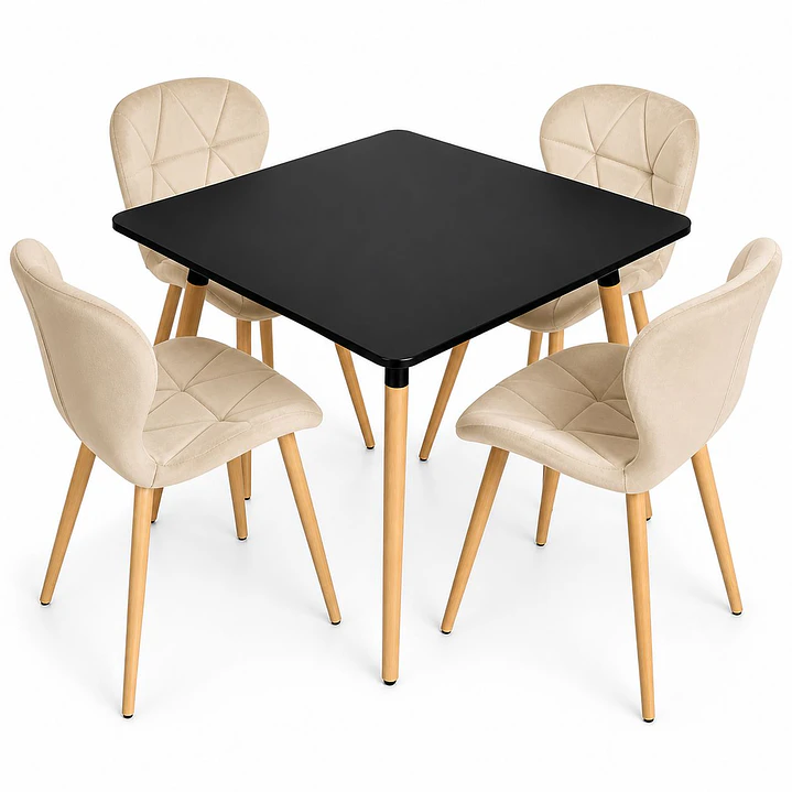 Comedor Filipinas (Mesa Cuadrada 80x80 negra + 4 Sillas radar velvet) 2
