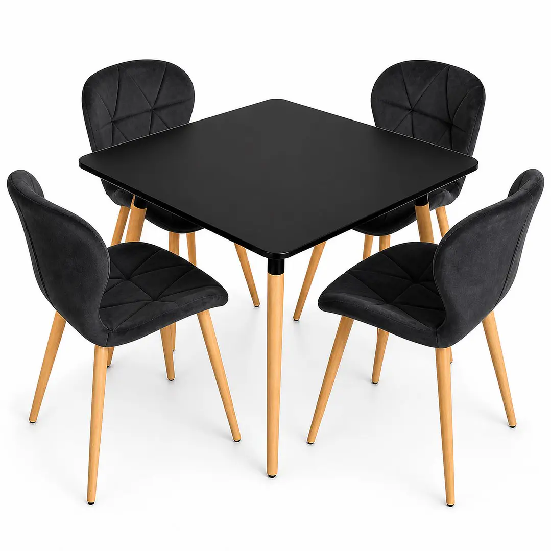 Comedor Filipinas (Mesa Cuadrada 80x80 negra + 4 Sillas radar velvet) 1