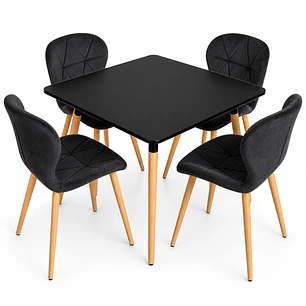 Comedor Filipinas (Mesa Cuadrada 80x80 negra + 4 Sillas radar velvet)